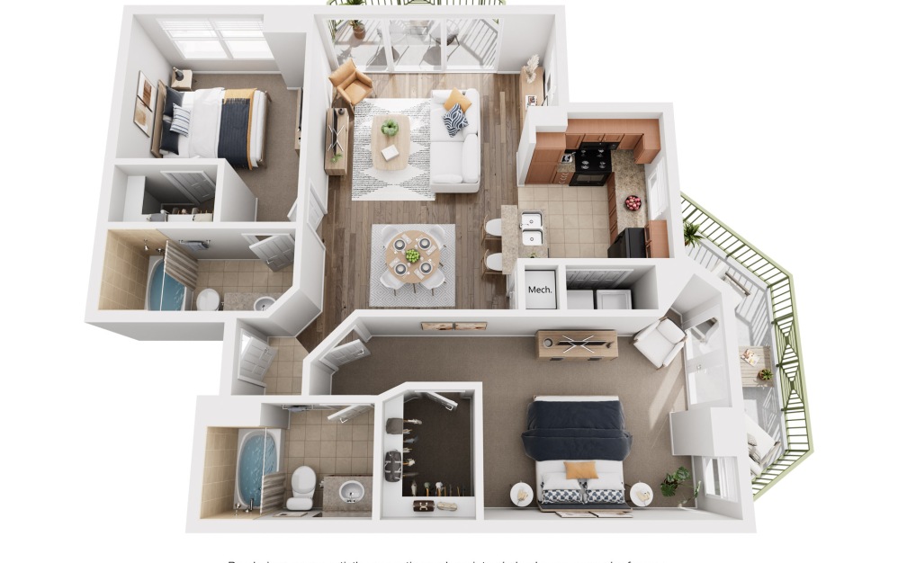 The Aventine - 2 bedroom floorplan layout with 2 bathrooms and 1271 square feet