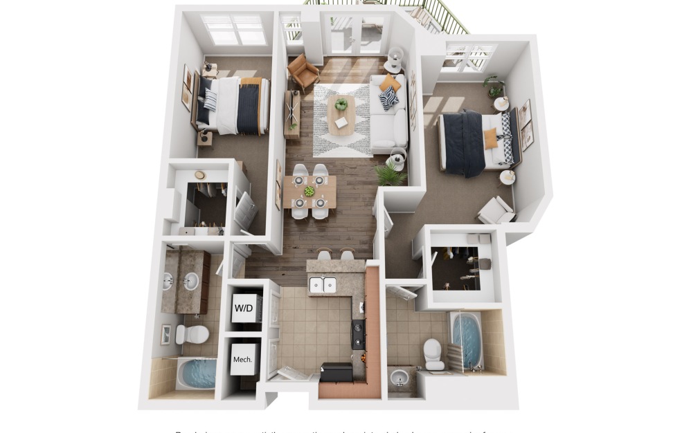 The Camden - 2 bedroom floorplan layout with 2 bathrooms and 1160 square feet