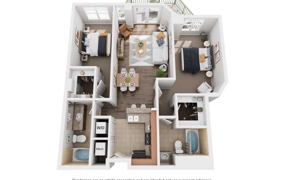 The Camden - 2 bedroom floorplan layout with 2 baths and 1160 square feet.