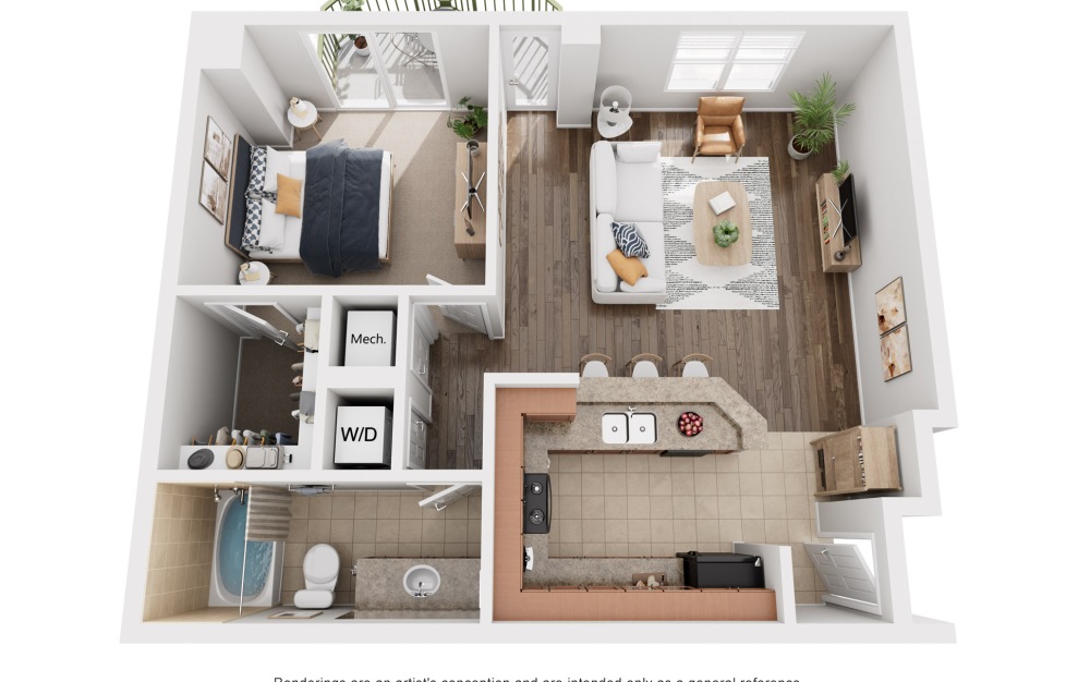 The Cove - 1 bedroom floorplan layout with 1 bath and 871 square feet.