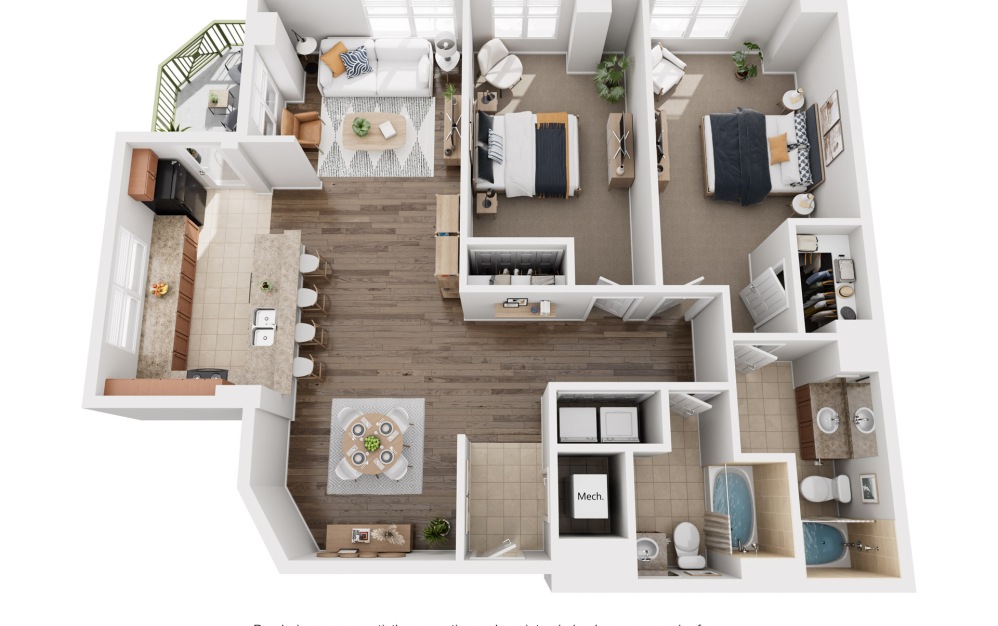 The Mariner - 2 bedroom floorplan layout with 2 bathrooms and 1228 square feet