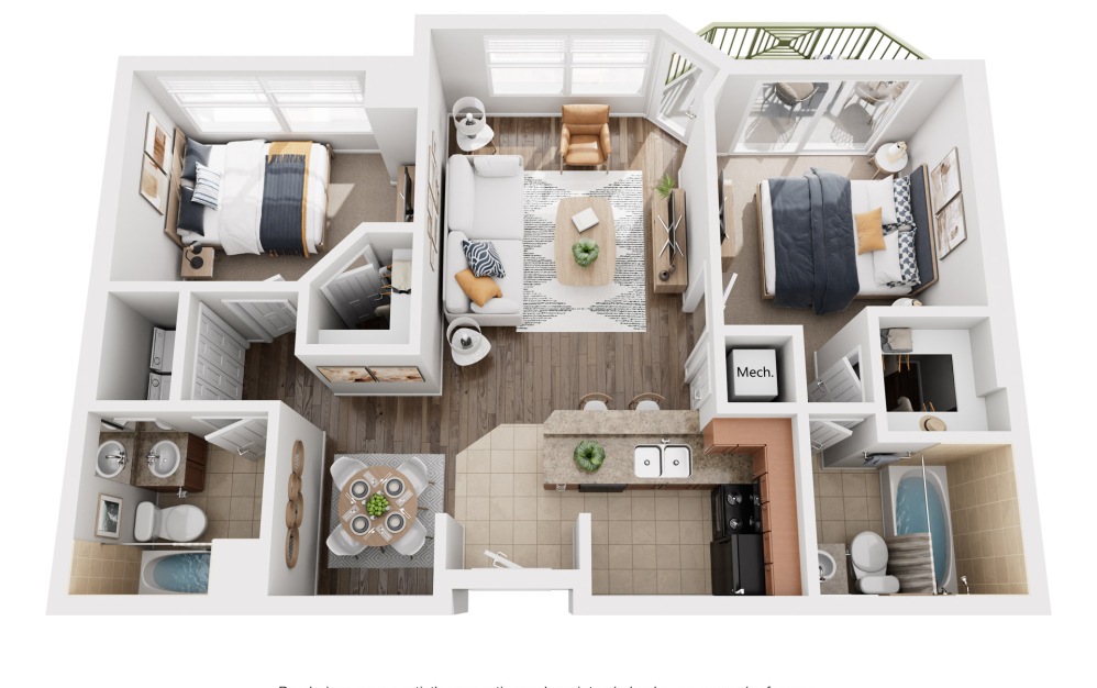 The Mayport - 2 bedroom floorplan layout with 2 bathrooms and 1295 square feet