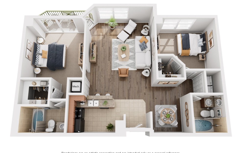 The Nassau - 2 bedroom floorplan layout with 2 baths and 1295 square feet.