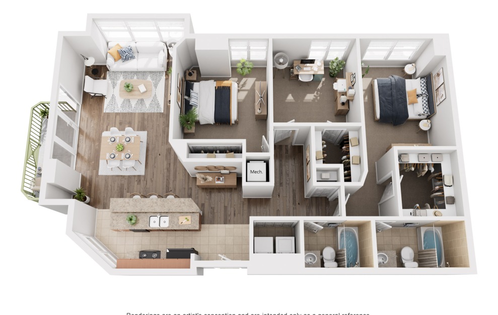 The Peninsula - 3 bedroom floorplan layout with 2 baths and 1521 square feet.