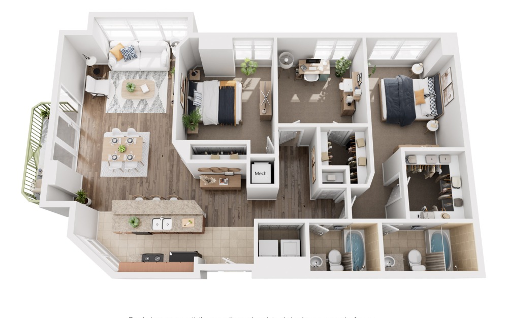 The Peninsula - 3 bedroom floorplan layout with 2 bathrooms and 1521 square feet