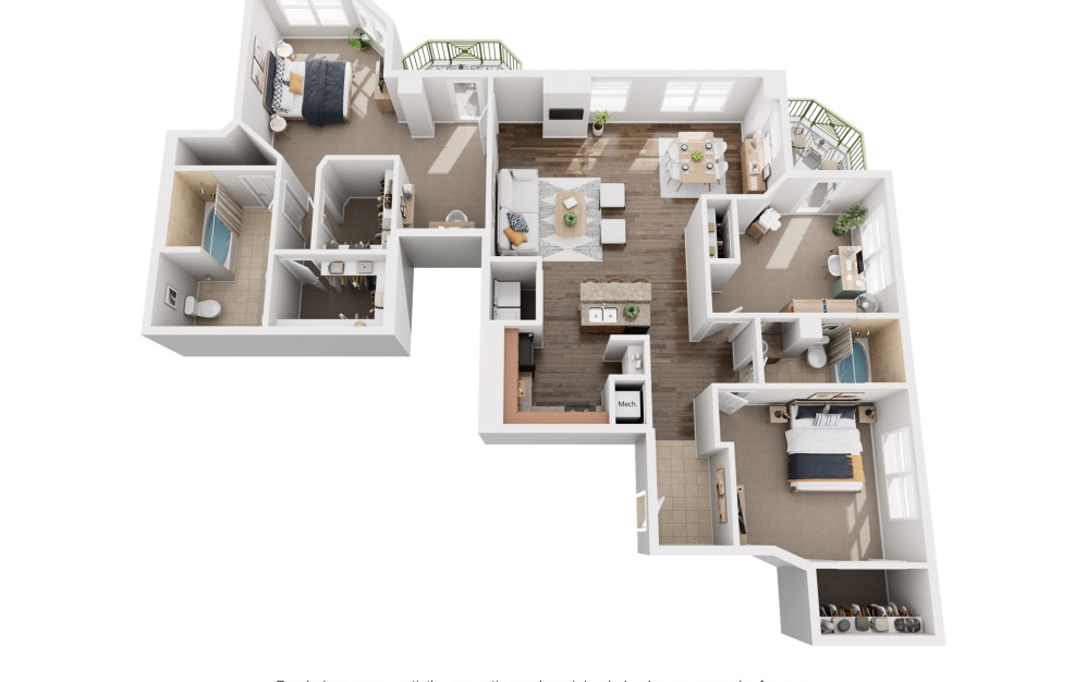 The Penthouse - 3 bedroom floorplan layout with 2 bathrooms and 1812 square feet