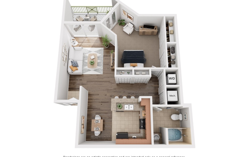 The Rivera - 1 bedroom floorplan layout with 1 bath and 990 square feet.