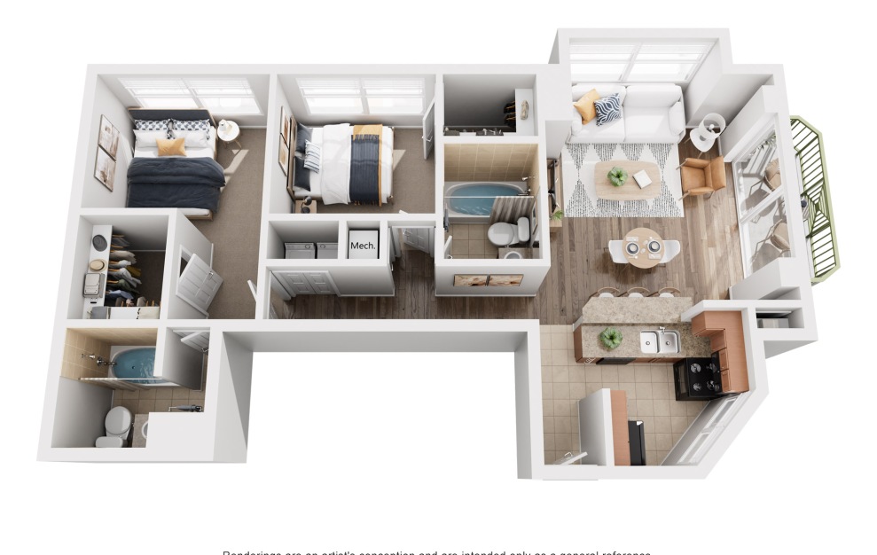 The St. Johns - 2 bedroom floorplan layout with 2 baths and 1343 square feet.